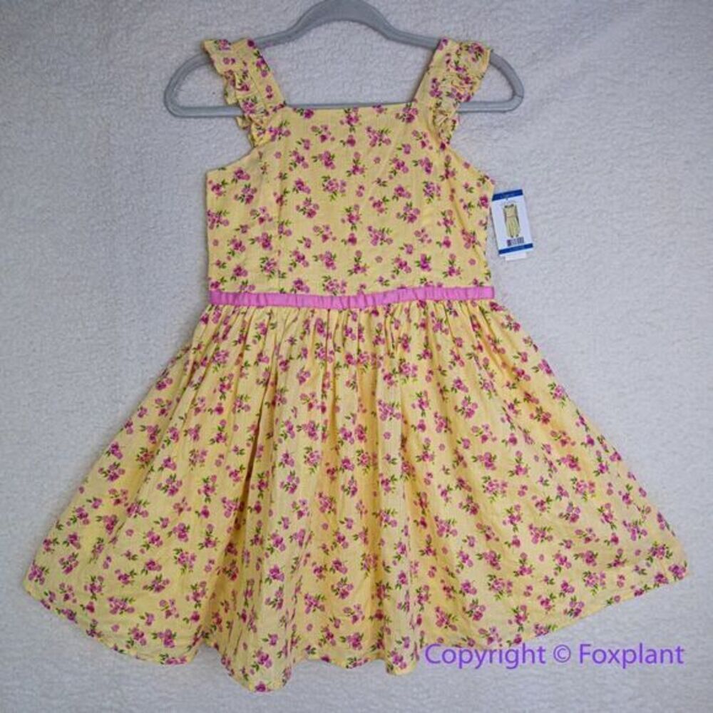 New! Zunie Girl Cotton Floral fit and flare Knee-Length Dress yellow , size L